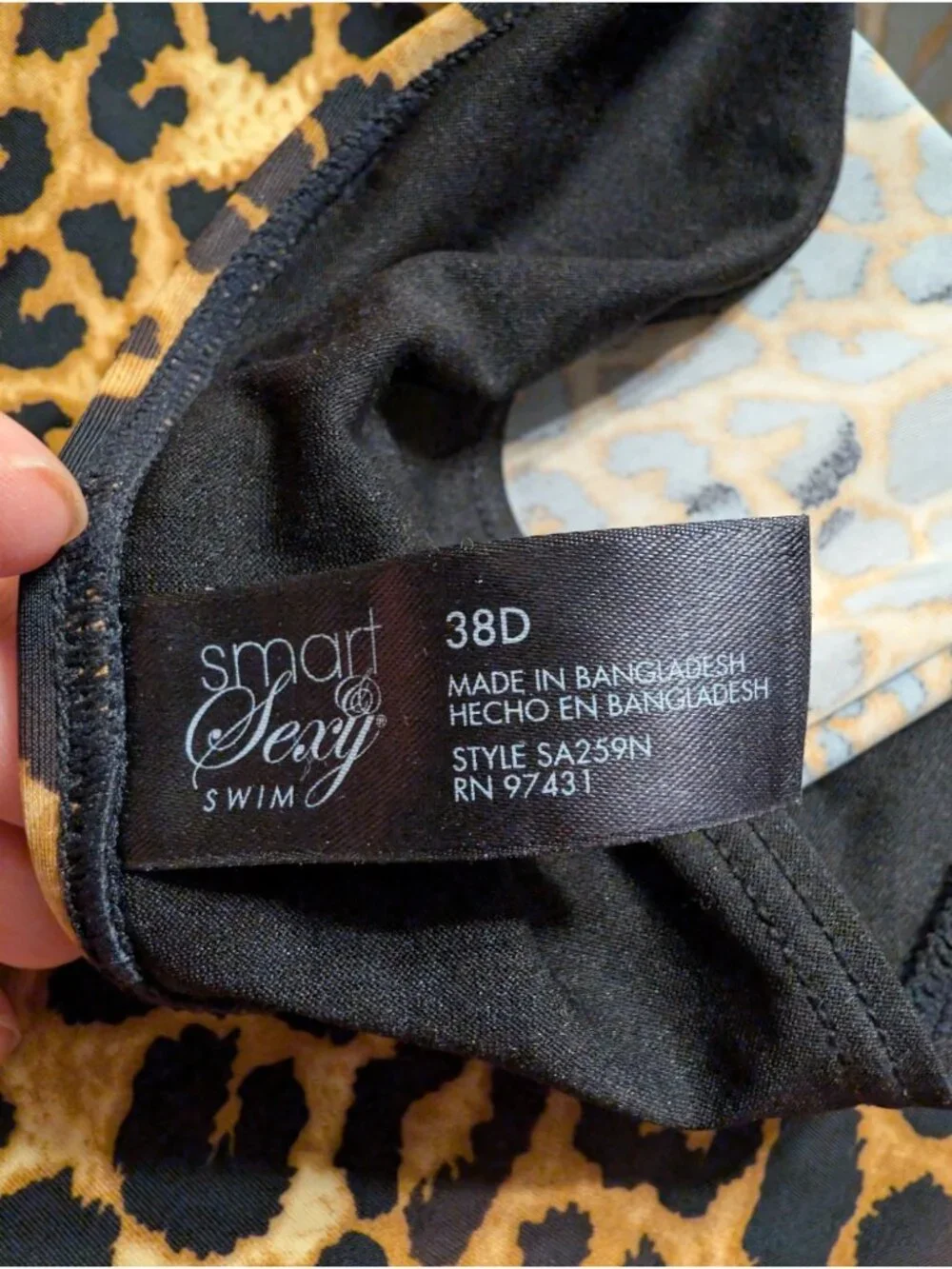 Smart Sexy Swim Tankini Top 38D Leopard Print Underwire Strapless Flounce